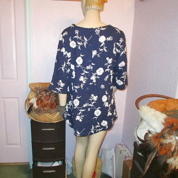 Soft Surroundings Embroidered Tunic Top Size S Oversized 3/4 Sleeves Crepe NEW - Picture 6 of 8